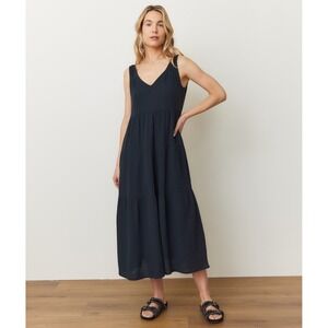 Marine Layer Corrine Double Cloth Maxi Dress Black Cotton Gauze Size Small